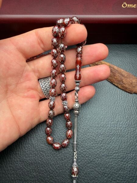 Badem Model Gümüş  İşlemeli Kuka Tesbih