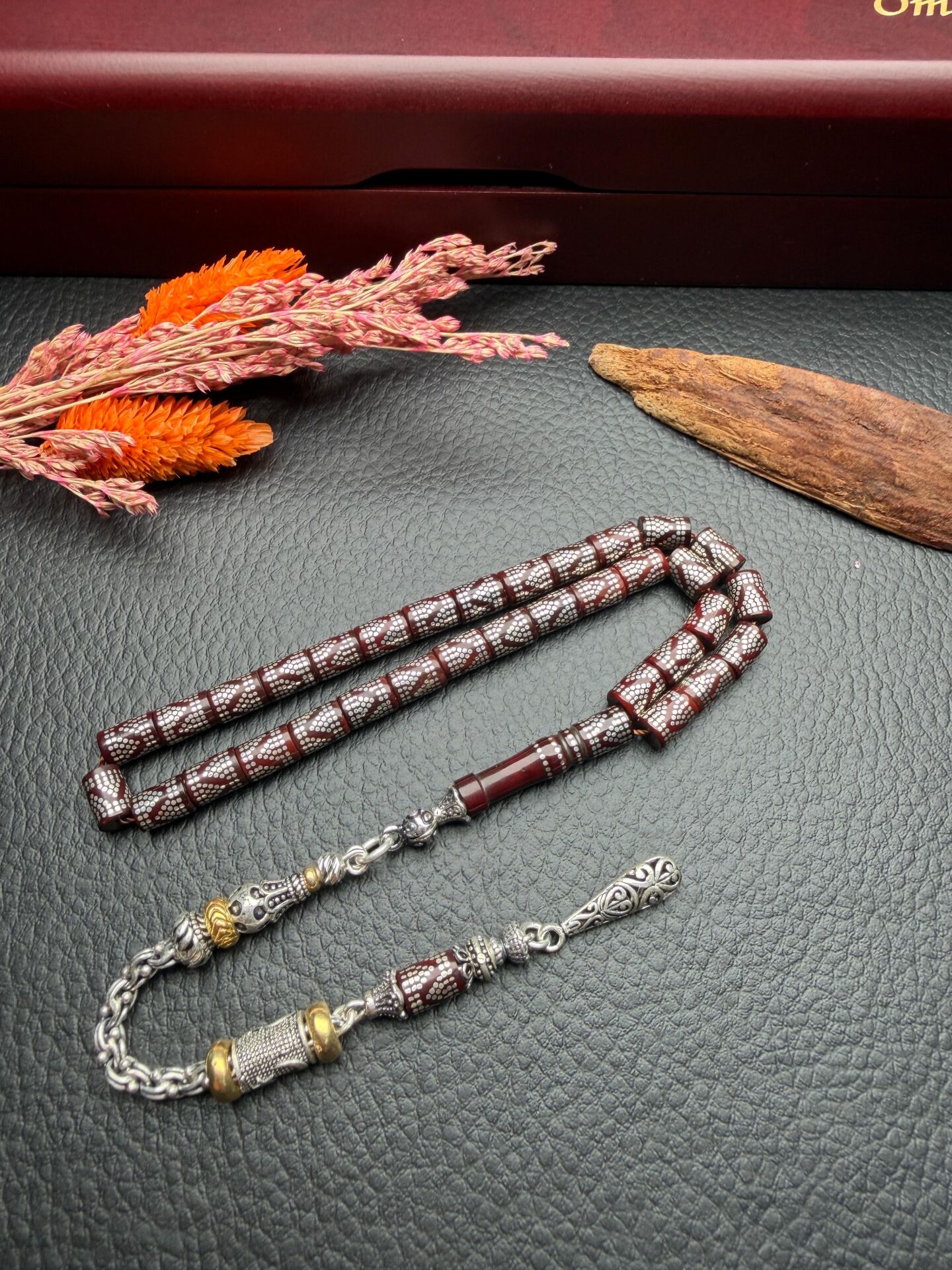 Kesme Model Gümüş  İşlemeli Kuka Tesbih