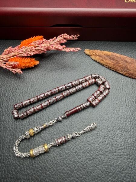 Kesme Model Gümüş  İşlemeli Kuka Tesbih