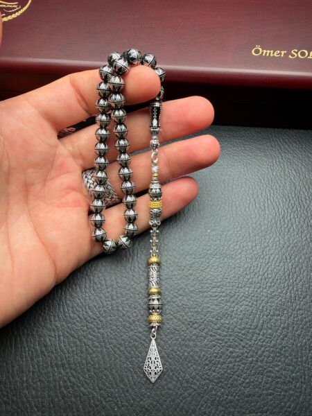 Küre Model Gümüş İşlemeli  Ateşi Sıkma  Kehribar Tesbih