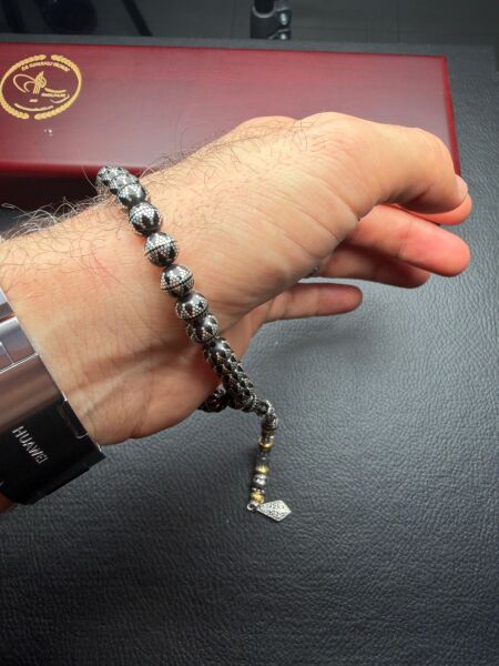 Küre Model Gümüş İşlemeli  Ateşi Sıkma  Kehribar Tesbih