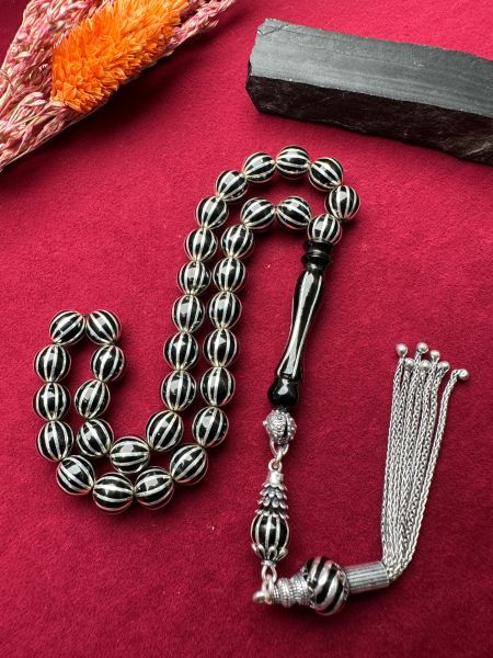 Küre Model 12'li Gümüş Yarma İşleme Erzurum Oltu Taşı Tesbih