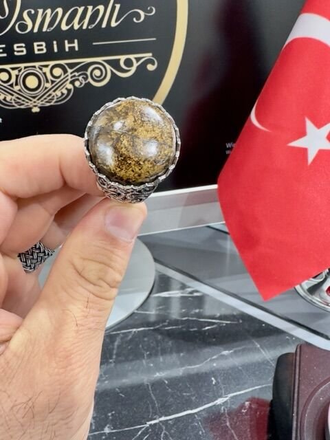 Özel İşçilikli Doğal Bronzit Taşı Gümüş Erkek Yüzük