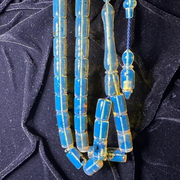 Mavi Renk Yansımalı Dominik Damla Kehribar Tesbih