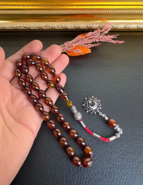 Yakup Kara Badem Model Sürmeli Sıkma Kehribar Tesbih