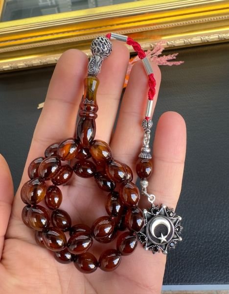 Yakup Kara Badem Model Sürmeli Sıkma Kehribar Tesbih