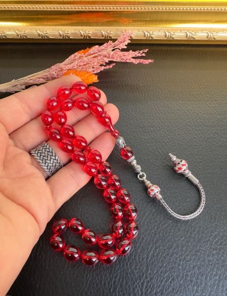 Yakup Kara Beyzi Model Kırmızı Ateş Kehribar Tesbih