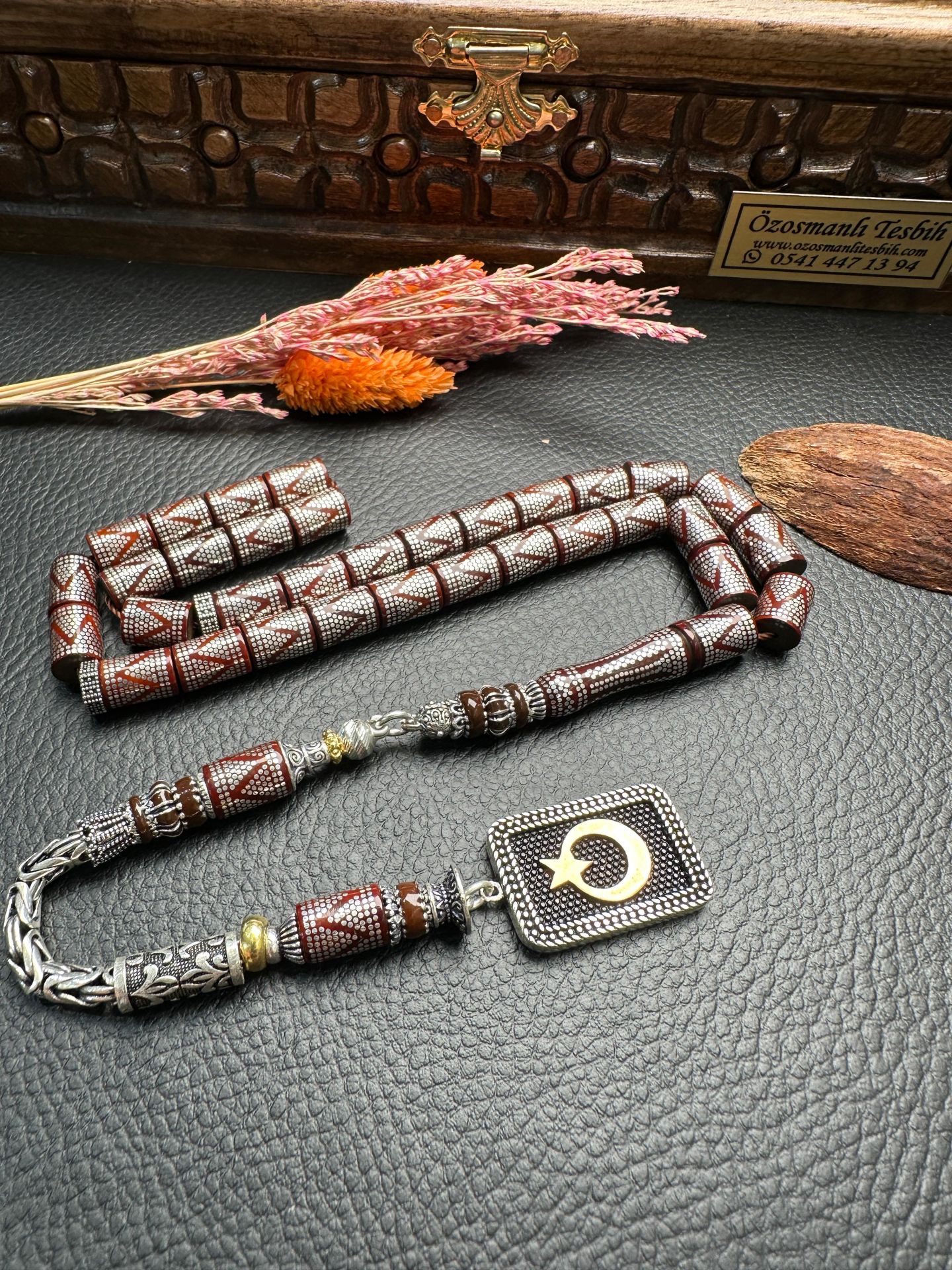 Kesme Model Gümüş İşlemeli Kuka Tesbih