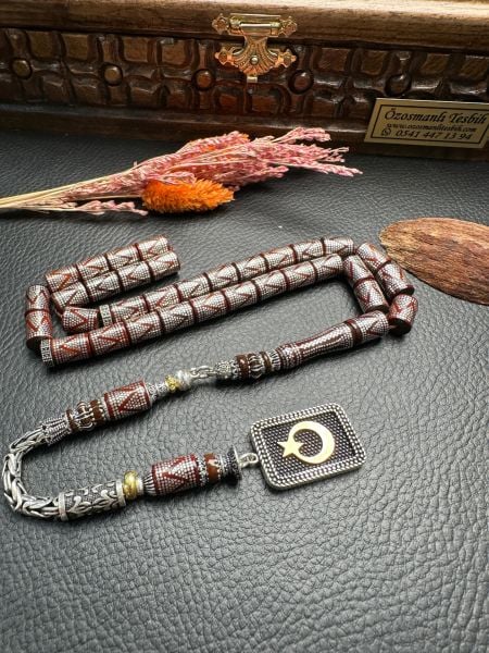 Kesme Model Gümüş İşlemeli Kuka Tesbih