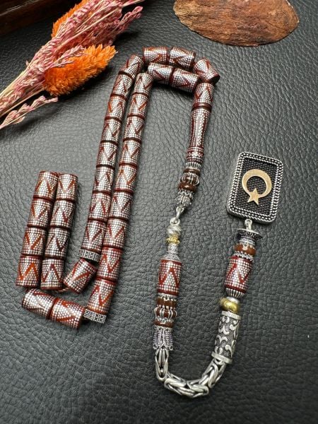 Kesme Model Gümüş İşlemeli Kuka Tesbih