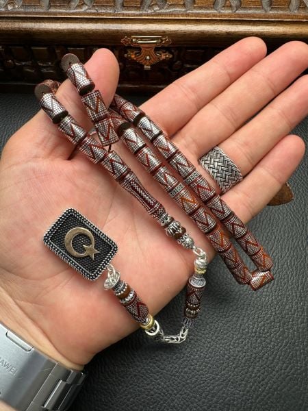 Kesme Model Gümüş İşlemeli Kuka Tesbih