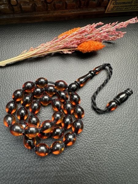 Badem Model Ateş Kehribar Tesbih