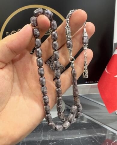 Kapsül Model Gümüş İşlemeli Kuka Tesbih