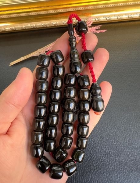 Basık Model Çubuk Sıkma Kehribar Tesbih