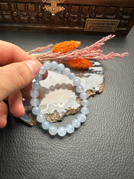 Küre Model Aquamarin Doğal Taş Bileklik