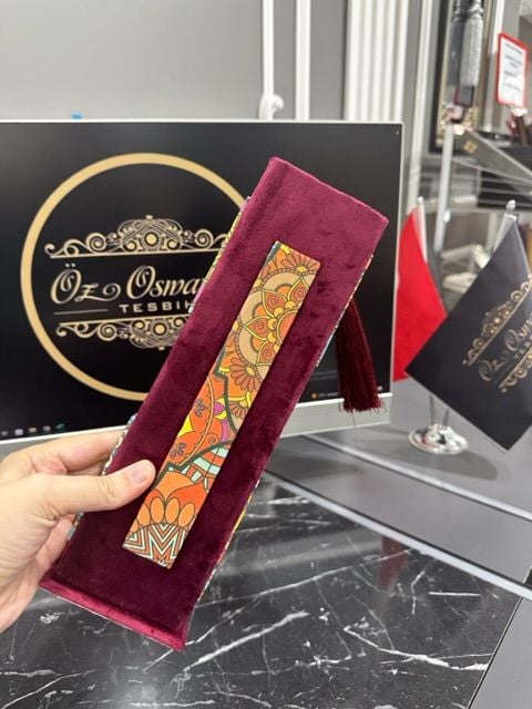 Kadife Motif İşlemeli Bordo Renk Tesbih Kutusu