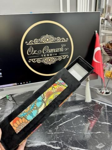 Kadife Motif İşlemeli Siyah Renk Tesbih Kutusu