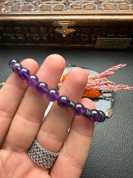 Küre Model Ametist Doğal Taş Bileklik