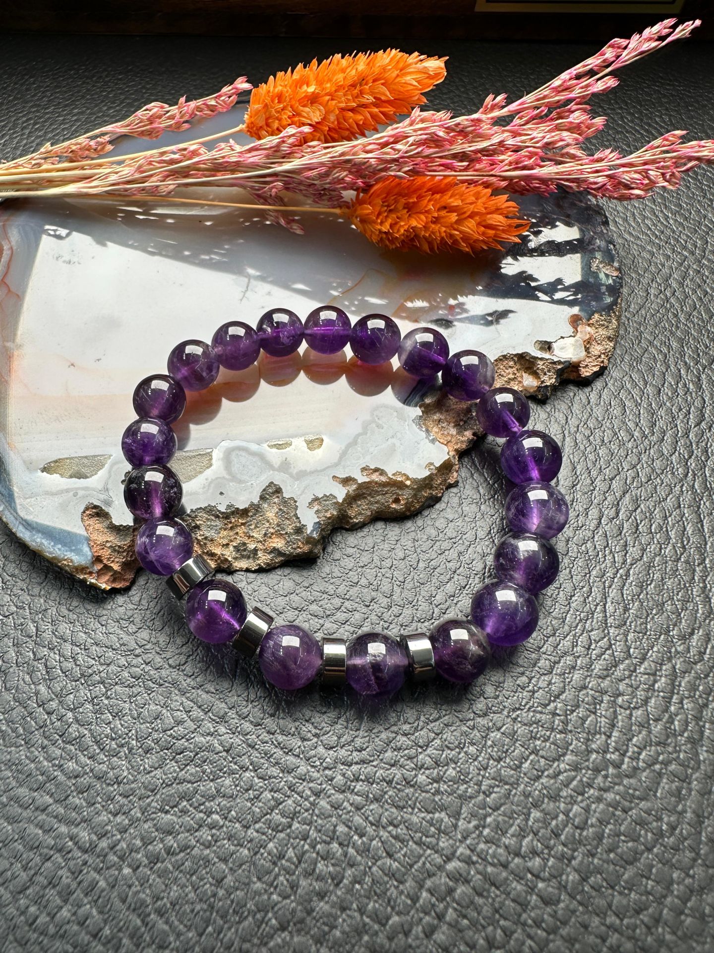 Küre Model Ametist Doğal Taş Bileklik