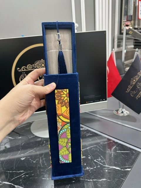 Kadife Motif İşlemeli Lacivert Renk Tesbih Kutusu