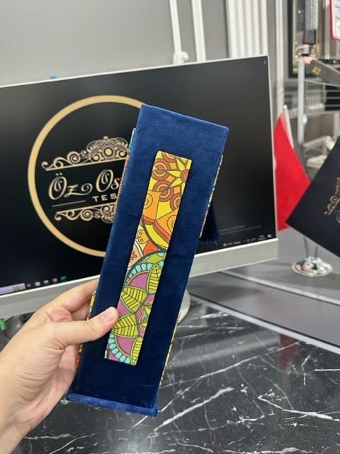 Kadife Motif İşlemeli Lacivert Renk Tesbih Kutusu