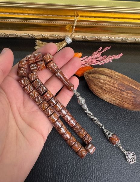 Kesme Model Gümüş İşlemeli Kuka Tesbih