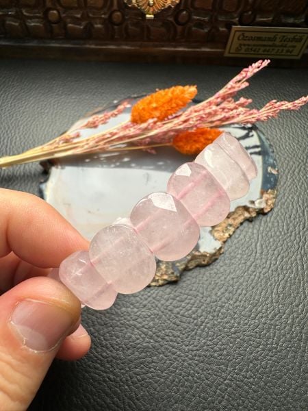 Rolex Model Pembe Kuvars Doğal Taş Bileklik