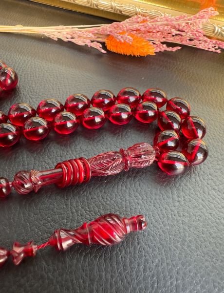 Beyzi Model Kırmızı Ateş Kehribar Tesbih