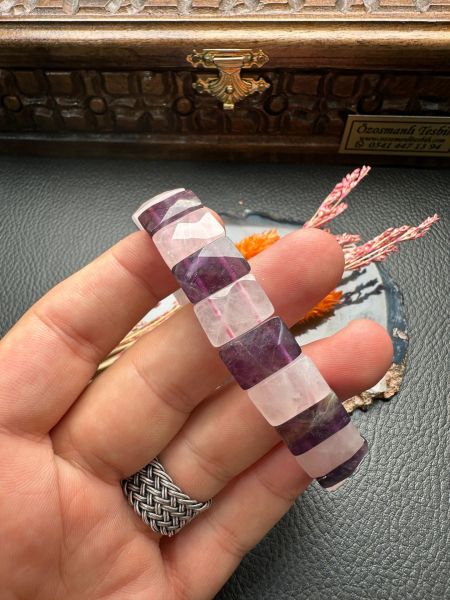 Rolex Model Ametist Ve Pembe Kuvars Dizayn Doğal Taş Bileklik