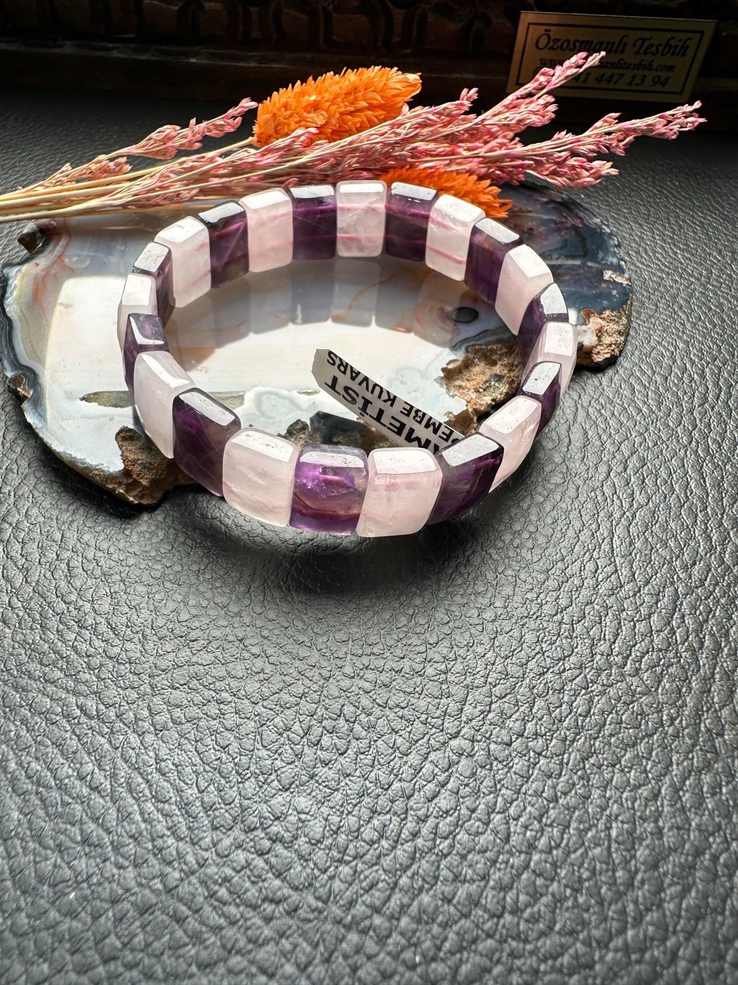 Rolex Model Ametist Ve Pembe Kuvars Dizayn Doğal Taş Bileklik