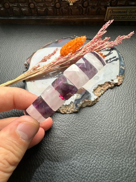 Rolex Model Ametist Ve Pembe Kuvars Dizayn Doğal Taş Bileklik