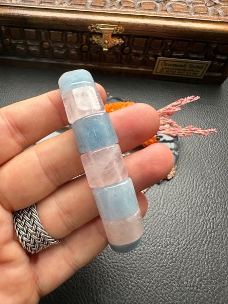 Rolex Model Aqumarin ve Pembe Kuvars Doğal Taş Bileklik