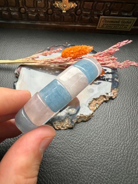 Rolex Model Aqumarin ve Pembe Kuvars Doğal Taş Bileklik