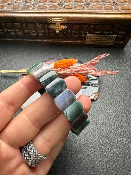 Rolex Model Yeşil Akik Doğal Taş Bileklik