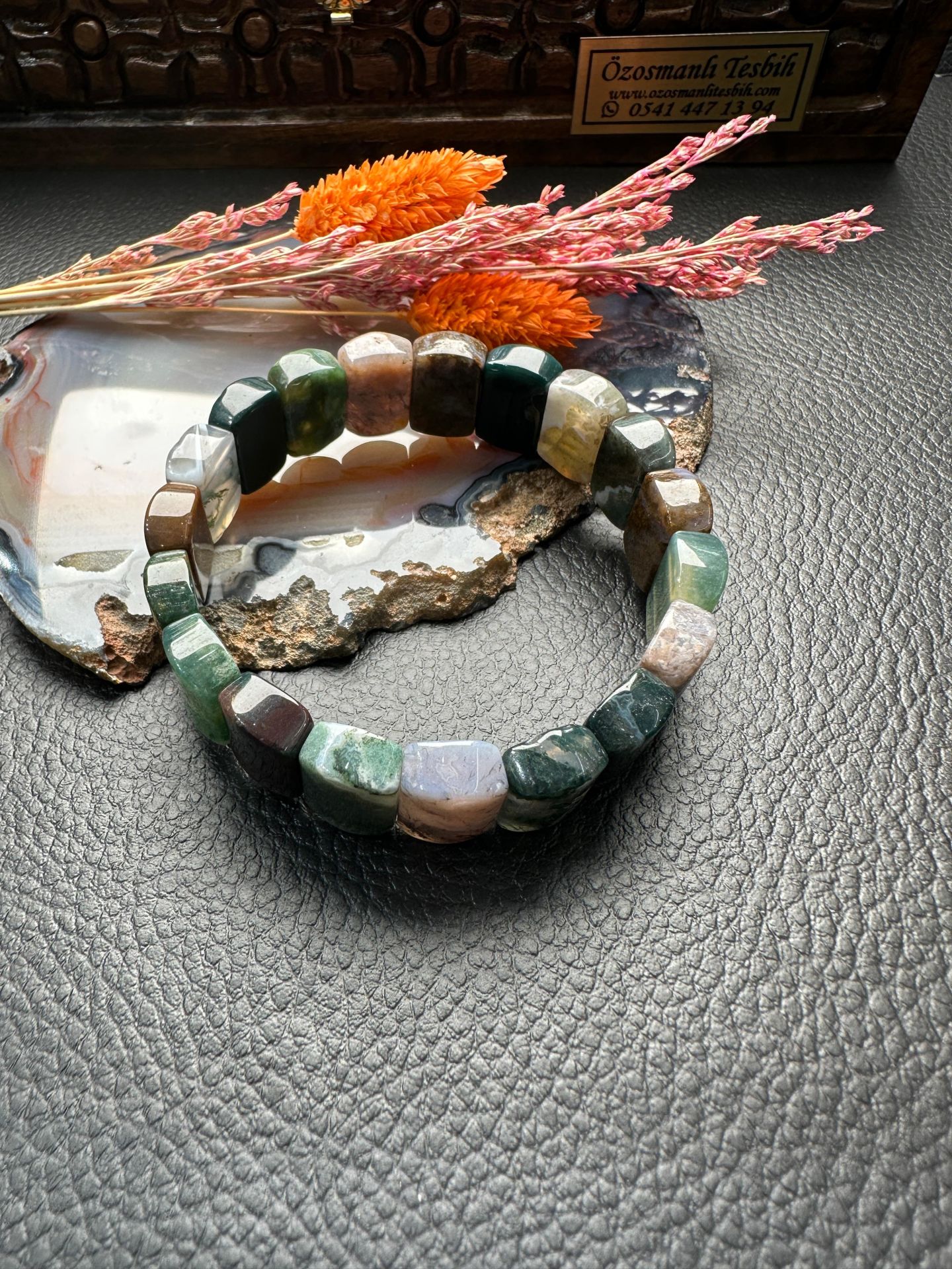 Rolex Model Yeşil Akik Doğal Taş Bileklik