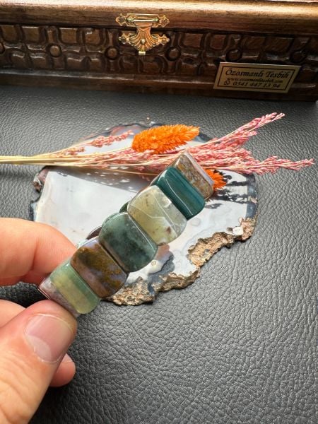 Rolex Model Yeşil Akik Doğal Taş Bileklik