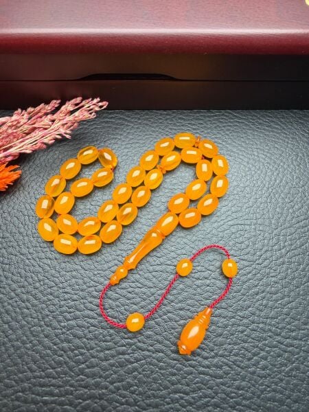 Badem  Model Eski Osmanlı Sıkma Kehribar Tesbih