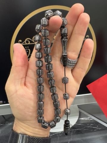 Uçlu Kapsül Model 925 Ayar Gümüş İşlemeli Erzurum Oltutaşı Tesbih