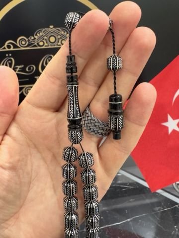 Uçlu Kapsül Model 925 Ayar Gümüş İşlemeli Erzurum Oltutaşı Tesbih