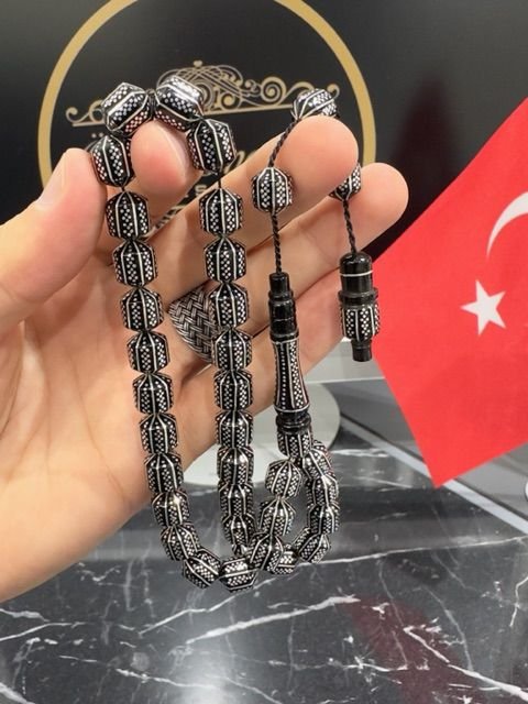 Uçlu Kapsül Model 925 Ayar Gümüş İşlemeli Erzurum Oltutaşı Tesbih