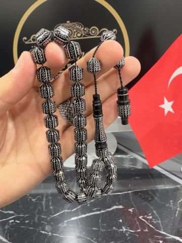 Uçlu Kapsül Model 925 Ayar Gümüş İşlemeli Erzurum Oltutaşı Tesbih