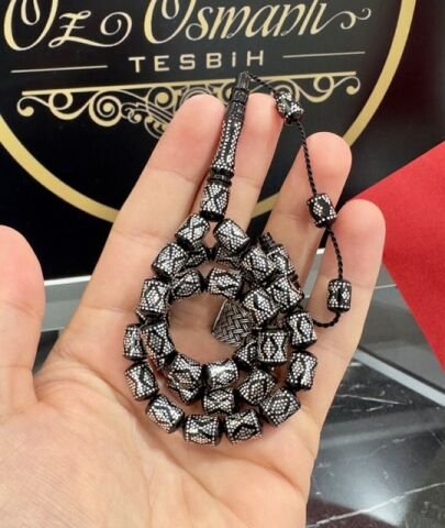 Kapsül Model 925 Ayar Gümüş İşlemeli Erzurum Oltutaşı Tesbih