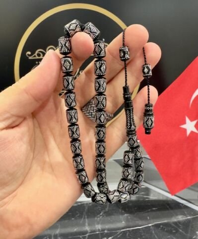 Kapsül Model 925 Ayar Gümüş İşlemeli Erzurum Oltutaşı Tesbih