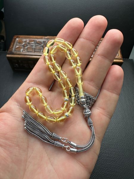 Beyzi Model Şeffaf Damla Kehribar Tesbih
