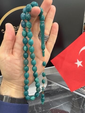 Beyzi Model Yeşil Renk Beyaz Hareli Sülün İmame Çubuk Katalin Tesbih