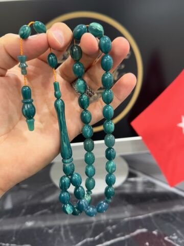 Beyzi Model Yeşil Renk Beyaz Hareli Sülün İmame Çubuk Katalin Tesbih