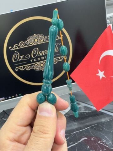 Beyzi Model Yeşil Renk Beyaz Hareli Sülün İmame Çubuk Katalin Tesbih