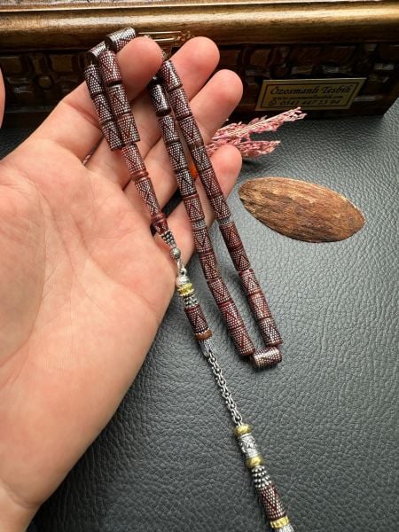 Kesme Model Gümüş İşlemeli Kuka Tesbih