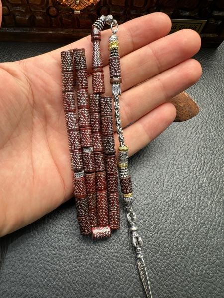 Kesme Model Gümüş İşlemeli Kuka Tesbih