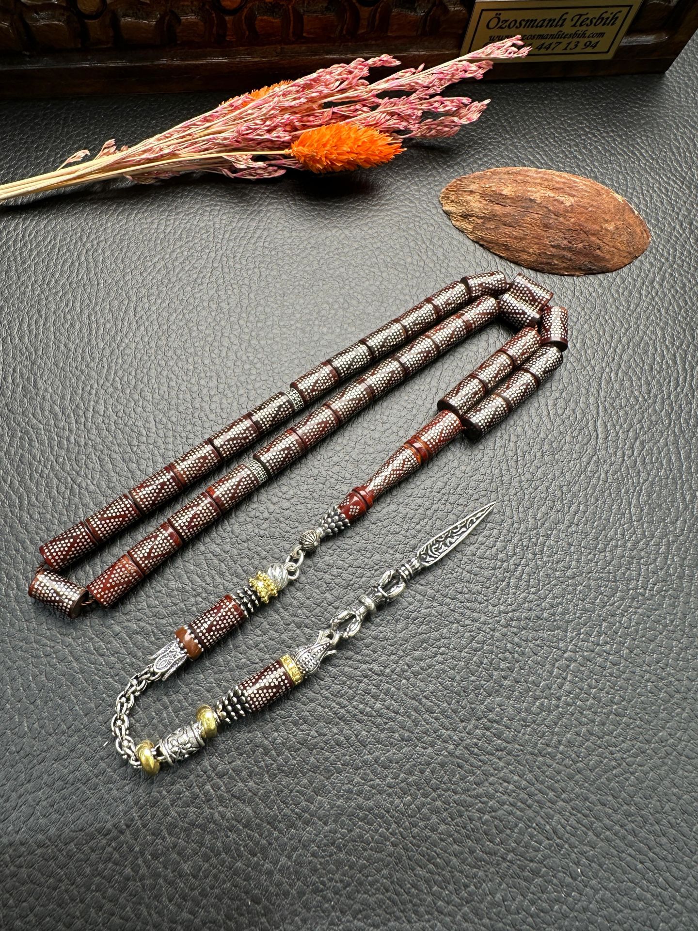 Kesme Model Gümüş İşlemeli Kuka Tesbih